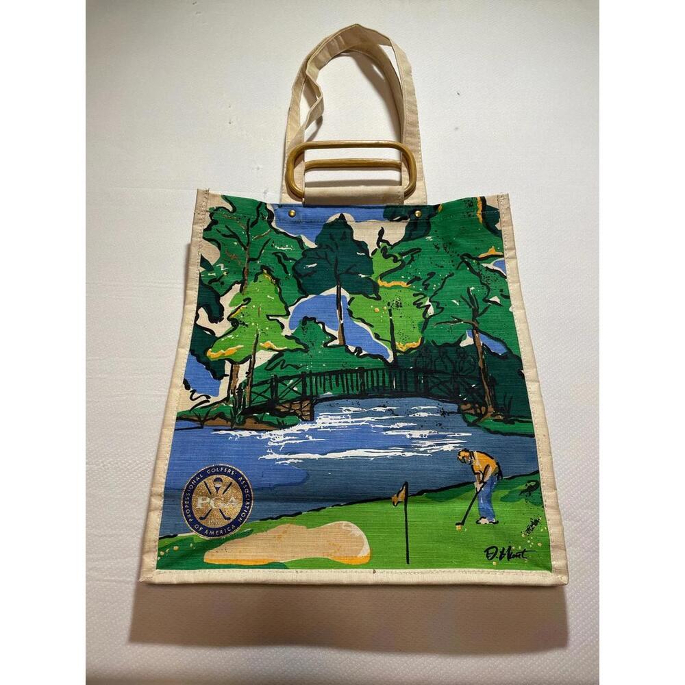 Vintage PGA Canvas Tote Bag with Golf Course Artwork